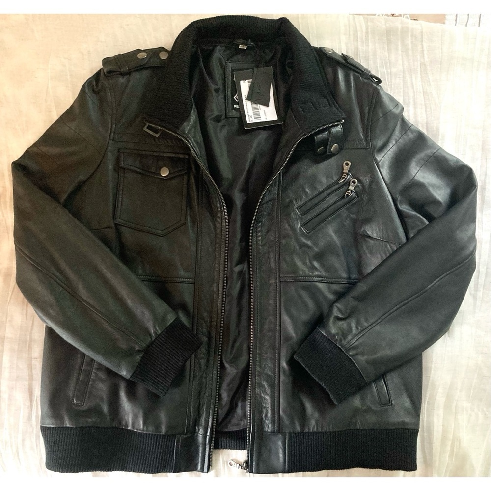 NEW Leather Moto Style “Edinburgh” Bomber Jacket Size XXL/2XL - Picture 4 of 15